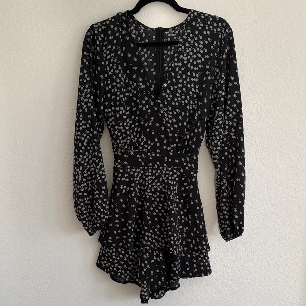 Polka Dot deep v neck romper with ruffles